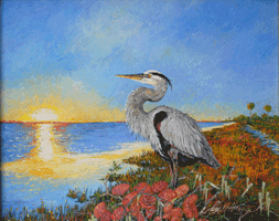 Heron at Sunrise Oil Painting