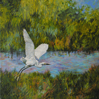 Heron in Flight Oil Painting