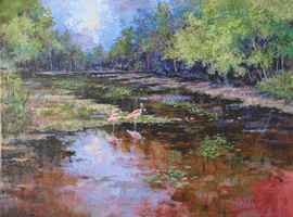 Slough With Red Birds Painting